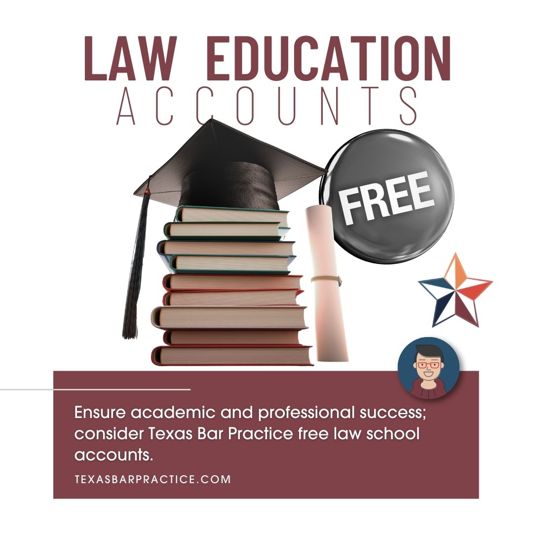 TxBarPractice's tweet photo. Texas Bar Practice wants to support you and your education. Learn more about our free law education accounts. https://t.co/01349ij1en #laweducation #legaleducation #texasbarpractice #statebaroftexas https://t.co/mwZHf4qQvI