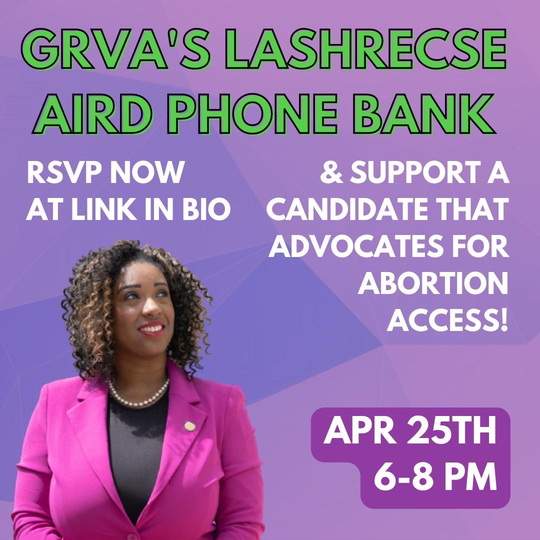 yfpvirginia's tweet photo. Ready to send Lashrecse Aird to the VA Senate? So are we!

Join us next Tuesday, April 25th, from 6-8 PM to talk to fellow young voters about the importance of electing Lashrecse as the Democratic nominee for SD-13 on June 20th. 

RSVP NOW: https://t.co/uTJD1NRSKp https://t.co/QMLRi58z4W