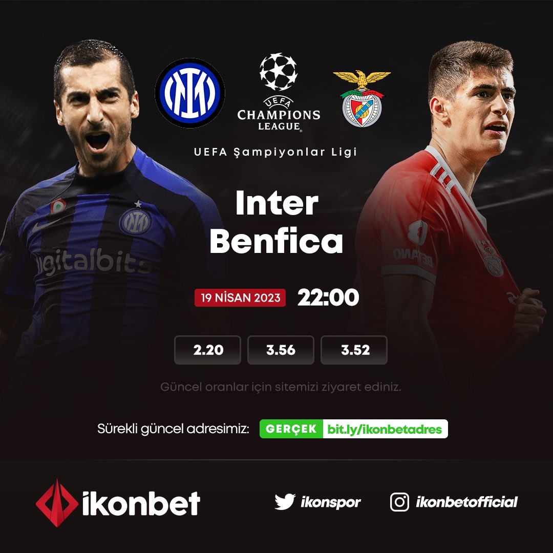 🏆 UEFA Şampiyonlar Ligi

⚽️Inter🆚Benfica

😎İkon’da %20 Çevrimsiz ile kazanmaya hazır mısın?

👉🏽 Şimdi bahisini yap, 5 dakikada kazancını çek!

✅Sürekli güncel adresimiz: bit.ly/ikonbetadres

#inter #benfica #intervsbenfica #uefa #championsleague #ikonbet