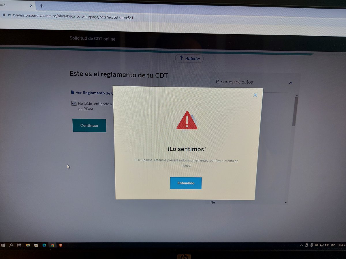 AliPitagoras's tweet photo. Hoy tampoco sirve CDT Online ni x BBVA NET, ni BBVA Movil,  que paso? @BBVA_Colombia @BBVAPrensa_co @BBVAFondos antes era superfácil, ahora NO, otra vez UGA UGAs https://t.co/wNAMSX9hGu