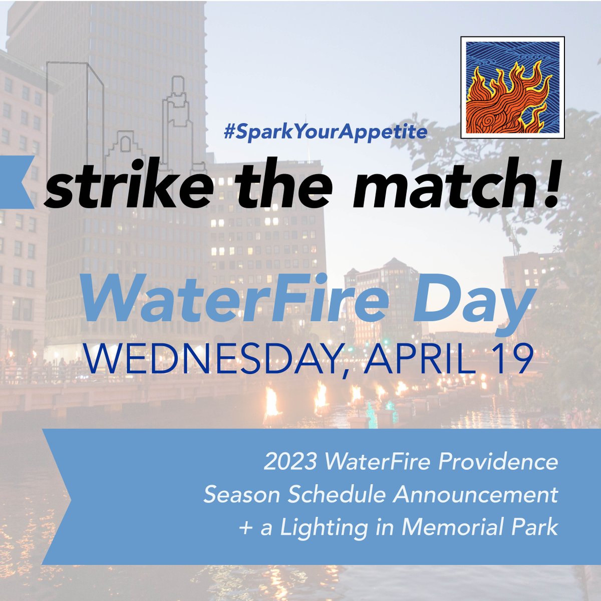 WaterFireProv's tweet photo. ✨ Today is the day! It's #WaterFireDay in Rhode Island - Celebrate with us! 🔥 #SparkYourAppetite and help keep the fires burning! - https://t.co/eKrOZv4ewa https://t.co/r3dz40n9Pd