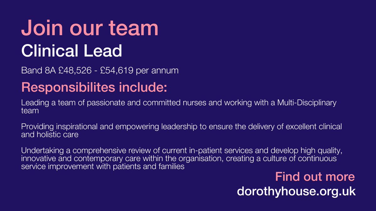 We're recruiting for a Clinical Lead based on our Inpatient Unit at Winsley 🌷 If you're a band 7/8 level Registered Nurse looking for a new challenge, we want to hear from you! Find out more and apply now: loom.ly/mKJSuhc

#NursingJobs #WiltshireJobs #PalliativeCare