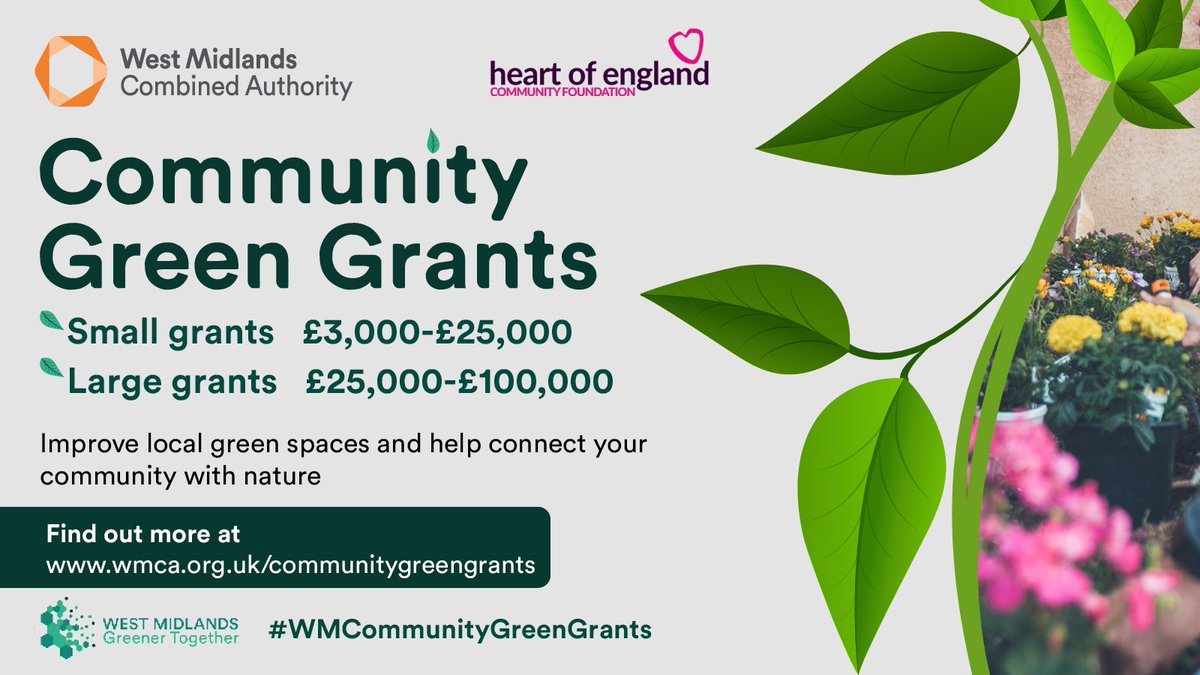 The <a href="/WestMids_CA/">West Midlands Combined Authority</a> Community Green Grants has small &amp; large grants for groups in the #WestMidlands with projects that improve access to green spaces! 💚🌱

Apply / More Info 👉 bit.ly/communitygreen…

#WMCommunityGreenGrants