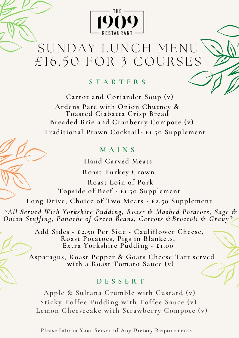 robsmithgolfer's tweet photo. Come and join us this Sunday for a fabulous 3 course Sunday Lunch for only £16.50 per person in our 1909 Restaurant.
To book your table please call 01159333000 option 3
or e mail bar@radcliffeontrentgc.co.uk.
We look forward to seeing you on the day. https://t.co/5CGRYj7zQa
