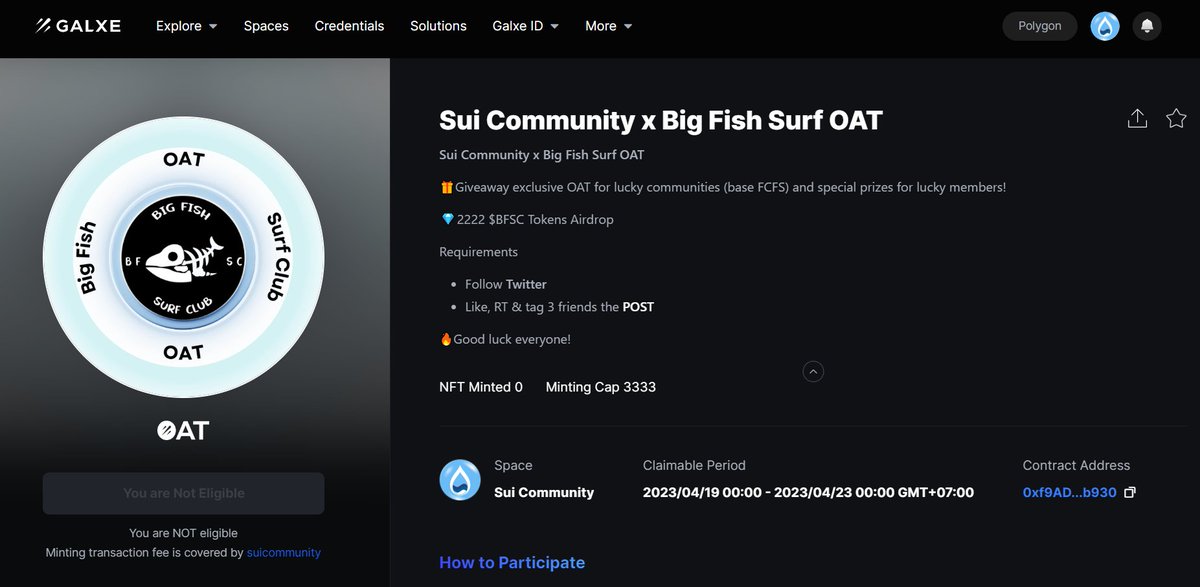 Sui Community x @bigfishsurfclub OAT💧

🎁Giveaway exclusive OAT for lucky communities (base FCFS) and special prizes for lucky members!

Mint OAT
galxe.com/suicommunity/c…

💎2222 $BFSC Tokens Airdrop

Connect your #Avalanche network to claim this OAT

#Sui #SuiCommunity #OAT