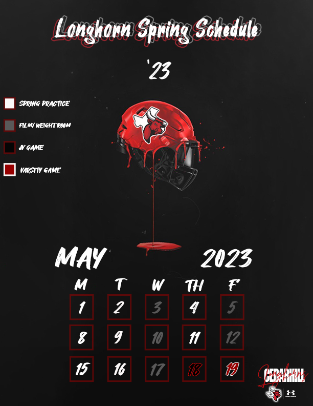 Good morning college coaches. Make note of our spring practice dates and stop by the Hill and check us out!! <a href="/TheHillTTHLFB/">Cedar Hill FBTTHL</a> <a href="/TheCoachNWard/">Nick Ward</a> <a href="/CHLonghorns/">Cedar Hill Longhorns</a> <a href="/cedarhillisd/">Cedar Hill ISD</a>