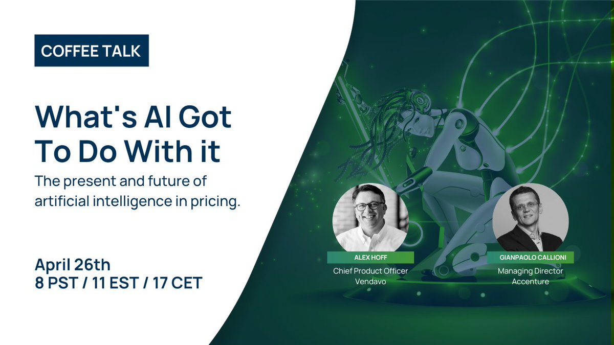 Vendavo's tweet photo. Where is AI pricing on the Gartner Hype Curve? Join Gianpaolo Callioni, Managing Director, Accenture and Alex Hoff, Chief Product Officer at Vendavo as we get answers to that question and where the technology is headed. https://t.co/gfFqfWSMma https://t.co/RsGuaq1GBQ
