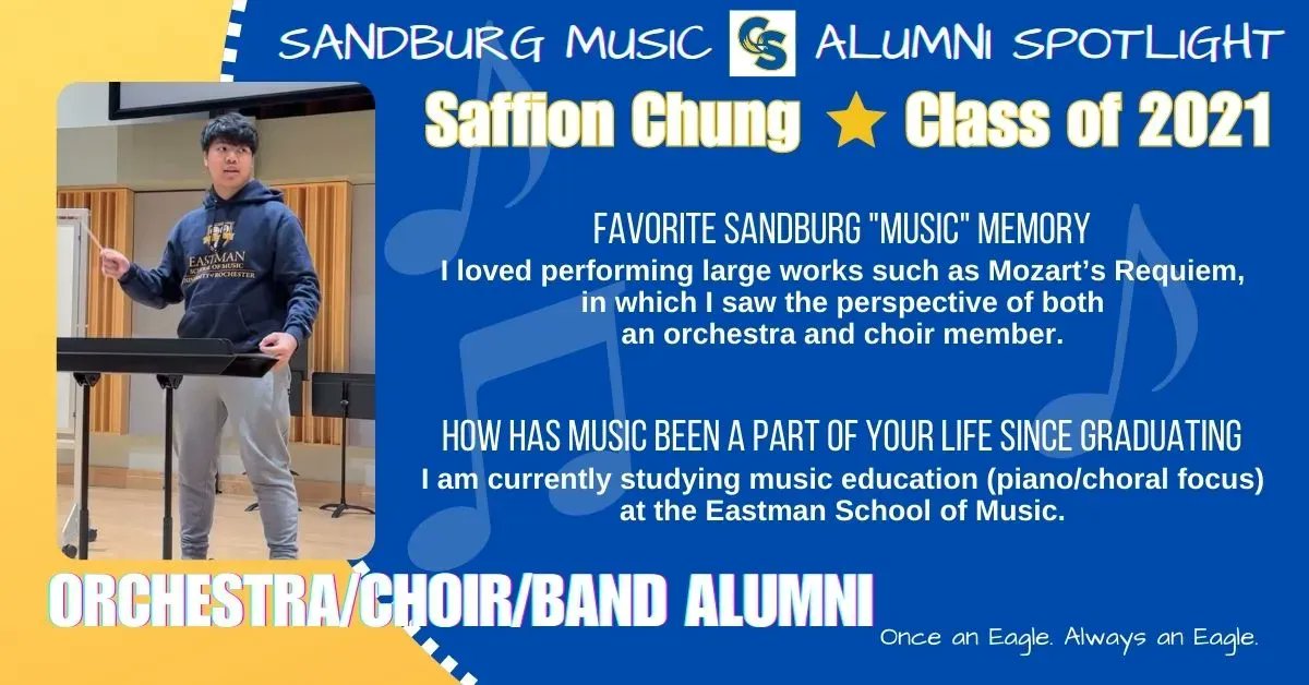 CSHS Music Boosters (@csmusicboosters) on Twitter photo Alumni Spotlight: During his time at Sandburg Saffion particpated in jazz band, curricular choir, chamber singers, curricular orchestra, and the spring musical.
<a href="/SandburgHS/">Carl Sandburg H.S.</a> <a href="/CSEngMusEL/">English, Music, EL, and Media Center @SandburgHS</a> <a href="/SandburgChoirs/">SandburgChoirs</a> <a href="/SandburgBands/">Sandburg Bands</a>
#onceaneaglealwaysaneagle #AlumniSpotlight #music Alumni Spotlight: During his time at Sandburg Saffion particpated in jazz band, curricular choir, chamber singers, curricular orchestra, and the spring musical.
<a href="/SandburgHS/">Carl Sandburg H.S.</a> <a href="/CSEngMusEL/">English, Music, EL, and Media Center @SandburgHS</a> <a href="/SandburgChoirs/">SandburgChoirs</a> <a href="/SandburgBands/">Sandburg Bands</a>
#onceaneaglealwaysaneagle #AlumniSpotlight #music