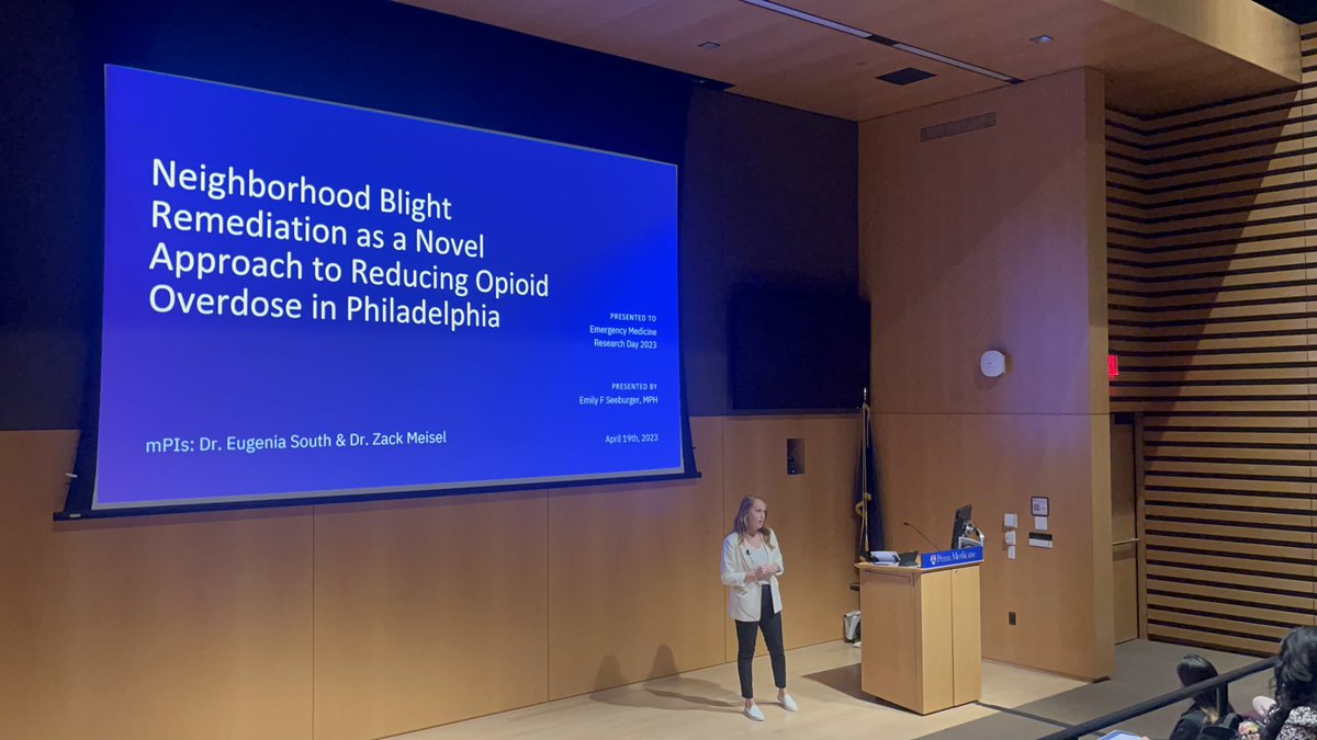 Emily Seeberger presenting on Neighborhood blight remediation as a novel approach to reduce Philadelphia overdose rates <a href="/PennCECPR/">Penn Center for Emergency Care Policy and Research</a> <a href="/UPennEM/">Penn EM Residency</a> <a href="/PennMedicine/">Penn Medicine</a>