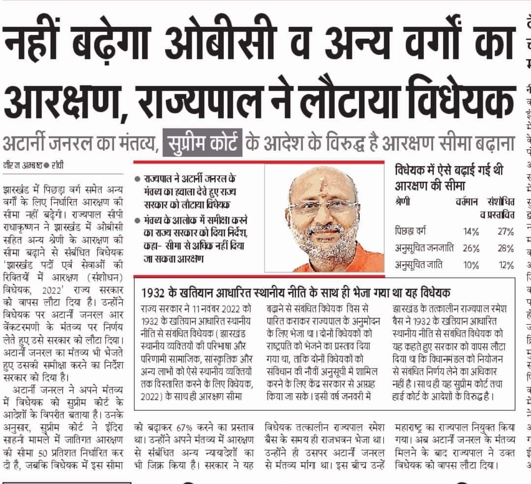 झारखंड की <a href="/HemantSorenJMM/">Hemant Soren</a> सरकार ने आरक्षण की सीमा संवैधानिक रास्ते से बढ़ाई, तो राज्यपाल उसे नकार रहे. ठीक ऐसा ही रवैया छत्तीसगढ़ की राज्यपाल का <a href="/bhupeshbaghel/">Bhupesh Baghel</a> सरकार द्वारा आरक्षण सीमा बढ़ाने के विधेयक पर है. कौन हैं ये आरक्षण विरोधी? भाजपा का क्या है स्टैंड? किसका हो रहा अपमान?