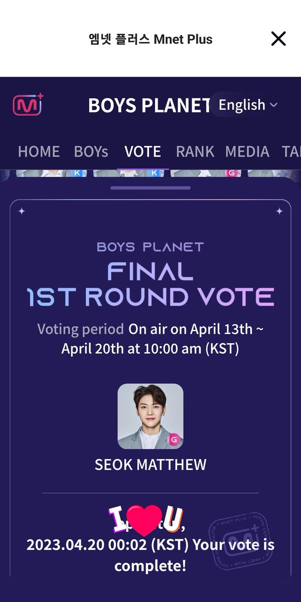 zerozechuu's tweet image. Voting has reset! This is the last round of votes until the final. You have 10 hours left to vote! Please, vote for #SEOKMATTHEW ❤️
#Matthew1Pick 
#OnlyForSeokMatthew