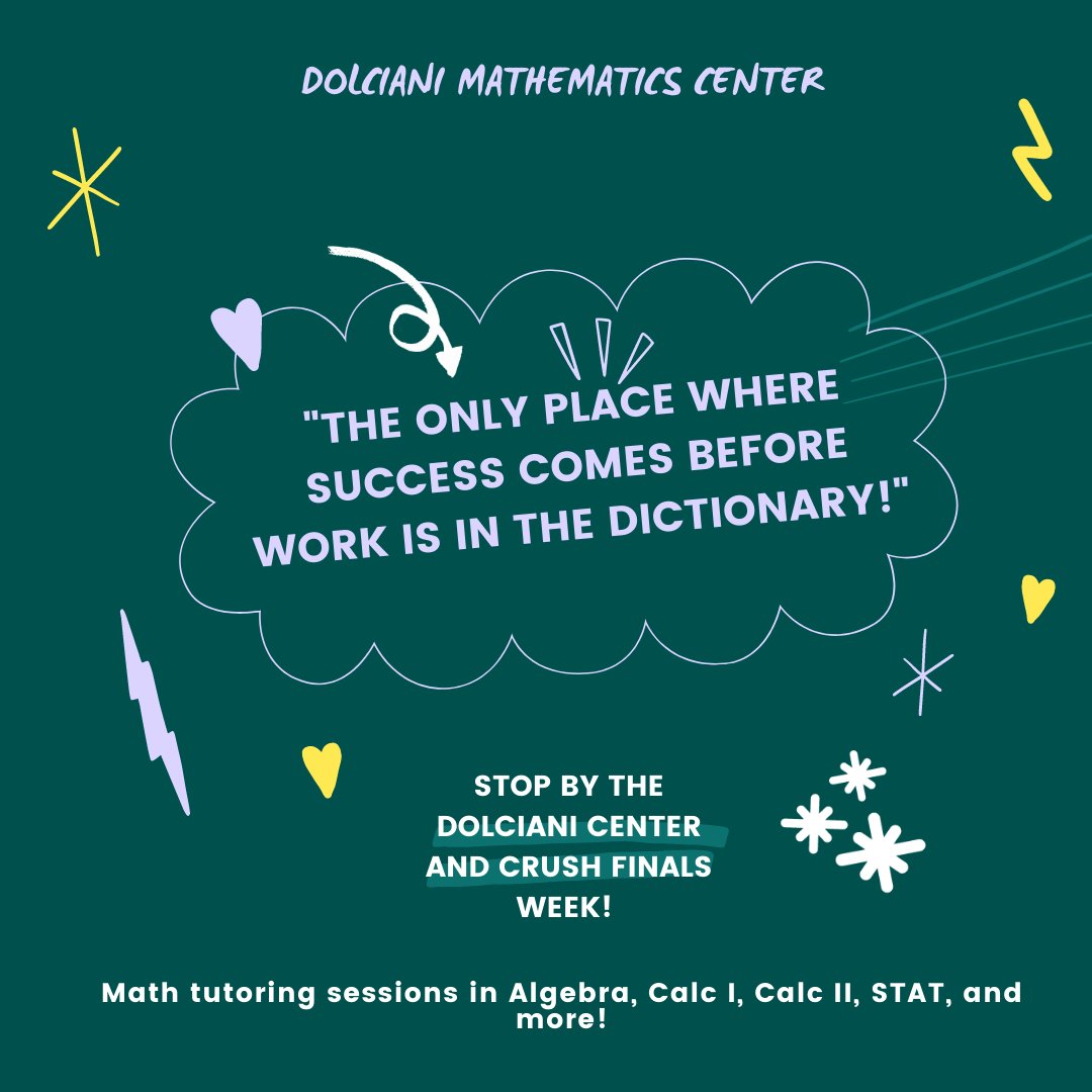 HunterDolciani's tweet image. With finals week approaching, the Dolciani Math center is here to see you succeed with all our tutoring sessions offered each week! #HunterCollege #DMLC #CUNY