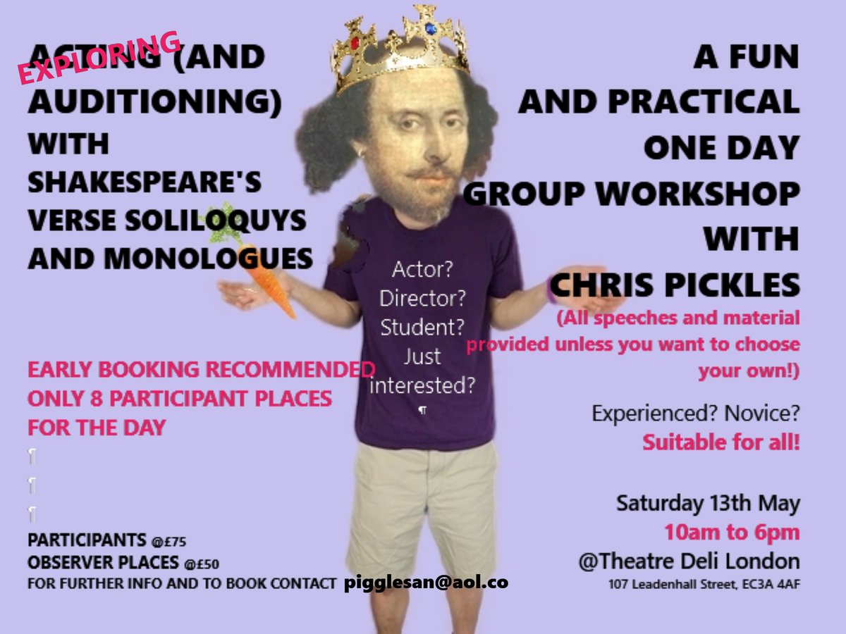 ChrisPickles6's tweet photo. FOLLOWING THE DUOLOGUE WORKSHOP IN APRIL – NOW LET’S GET 1 0N 1 IN MAY!
BRUSH UP YOUR SHAKESPEARE!
FEEL LIKE AN ACTOR AGAIN!
RECONNECT TO YOUR PASSION! https://t.co/DHjAfjVRzM