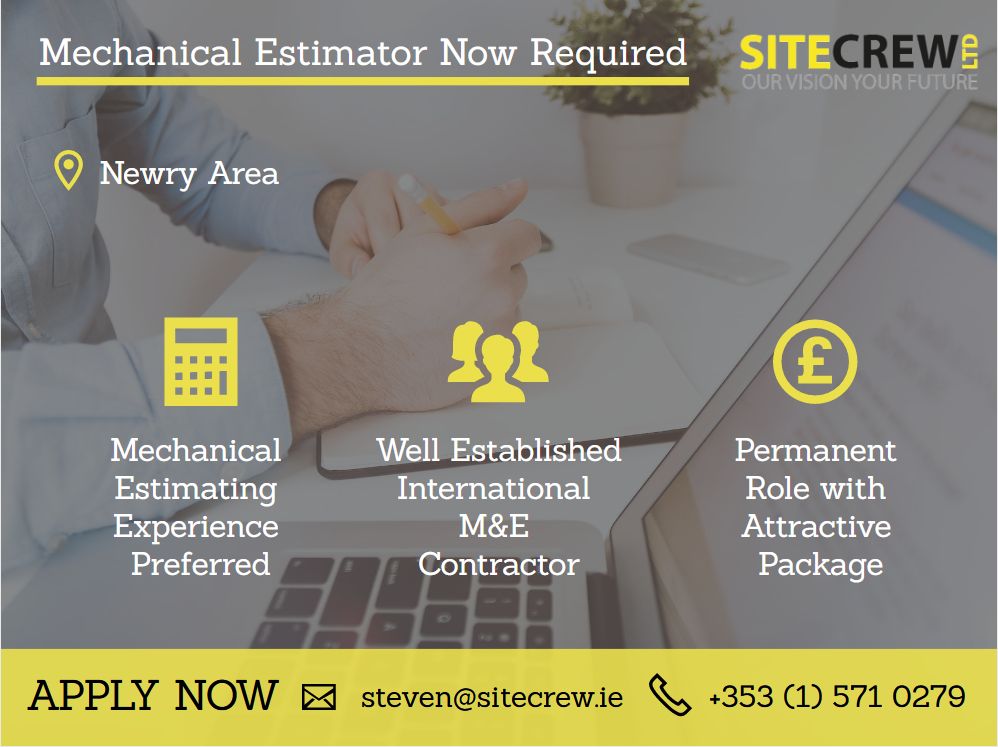 SiteCrewLimited's tweet image. We are now looking a Mechanical Estimator for an immediate start with an International M&amp;amp;E Contractor. To apply, please submit your CV to steven@sitecrew.ie

#MechanicalEstimator #JobOpportunity