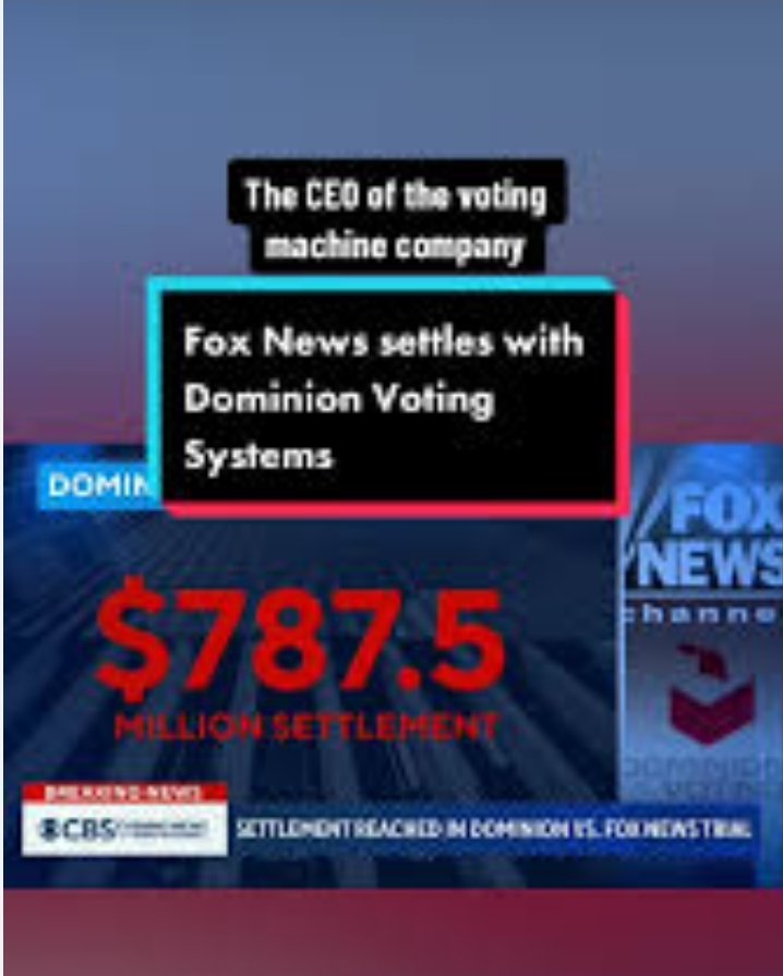 GLWeaver's tweet photo. Fox News agreed to pay $787.5 million to Dominion Voting Systems to settle a defamation lawsuit over false election claims on Tuesday, a massive sum that spared some of the biggest names in conservative media the witness stand. #FoxLies #GriffsUpdate #FoxNews https://t.co/93HiWxySzC