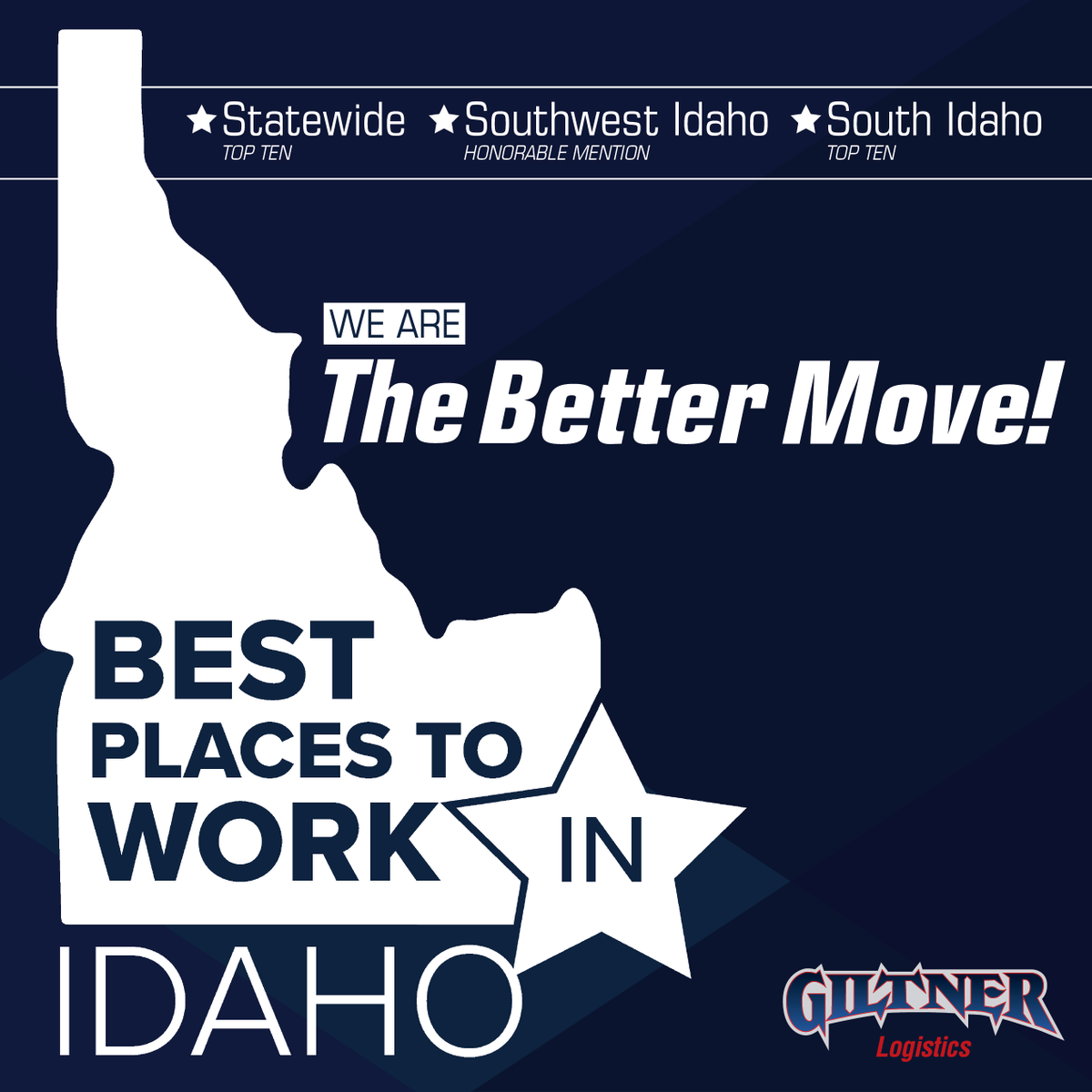 We are deeply honored to be named one of the top ten #BestPlacesToWork in Idaho by our incredible employees, thank you!! 🏆#LiterallyCouldntDoItWithoutYou #WereHiring #JoinOurTeam #GoWithGiltner #GiltnerGoesFurther #GiltnerTeam #Teamwork #KeepAmericaMoving #Giltner #TheBetterMove