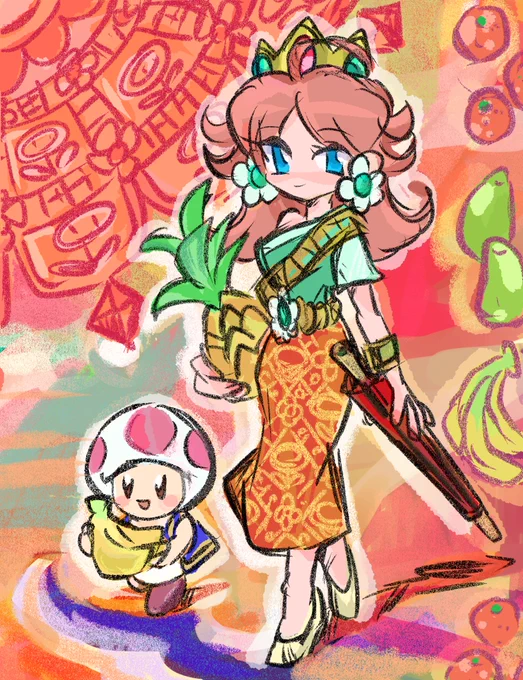 #PrincessDaisy #デイジー姫 #らくがき  #イラスト  #superMario #キノピオ #らくがきタイバカンスの予感 