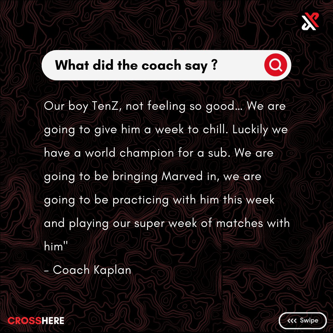 _crosshere_'s tweet photo. TenZ is out and Marved is in.

Sentinels new Head Coach has announced that TenZ will be taking a break for the upcoming #VCTAmericas  Super Week LOUD and MIBR.

#Valorant #ValorantUpdates #TenZ #Sentinels #RosterUpdate #NAValorant #VCT #VCTAmericas https://t.co/3B7nqUIejC