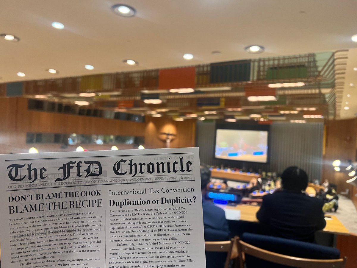 cs_ffd's tweet photo. No more waiting! The 3rd issue of "The FfD Chronicle" is here, with thought-provoking content and key highlights of the #FfDForum so far. Share widely. #Fin4Dev #UNTaxConvention #DebtWorkout #FfD4 https://t.co/qdEShXHBCG https://t.co/iRssfjkS5B