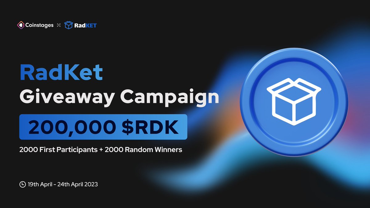 🥳We’re excited to announce our next #Giveaway with <a href="/RadketRDK/">RadKET</a>

🎁Prize Pool: 200,000 $RDK

📃Task
➡️Follow <a href="/Coinstages/">Coinstages</a> &amp; <a href="/RadketRDK/">RadKET</a>
➡️Tag 3 Your Friends
✅Complete gleam.io/urhcR/radket-x…

⏰ End 24th April

#Giveaway #RadKet #Crypto #Coinstages