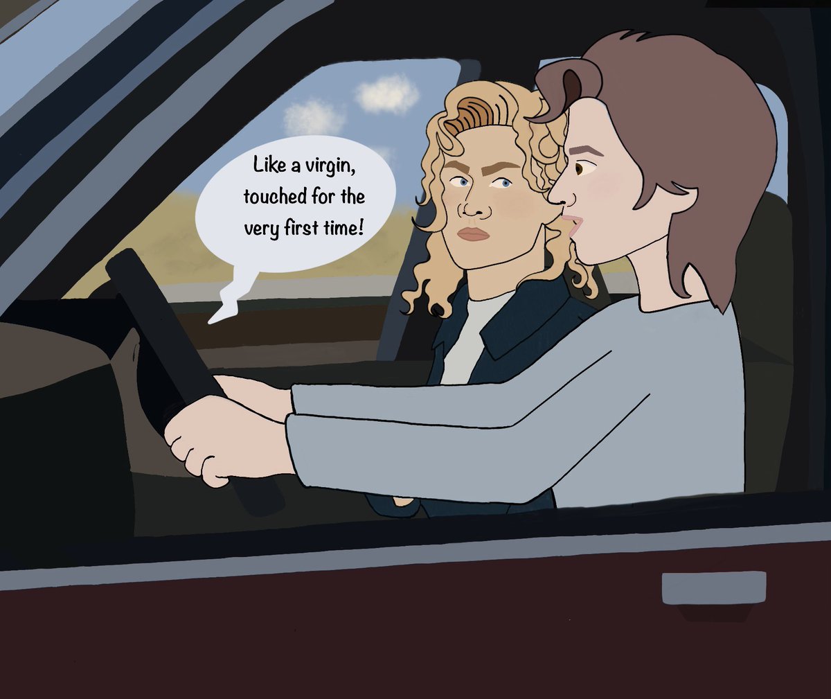 chrisbitchtree's tweet photo. Billy knows the driver picks the music, but that doesn’t mean he has to be happy about it!

#Harringrove https://t.co/68abDR3P5c