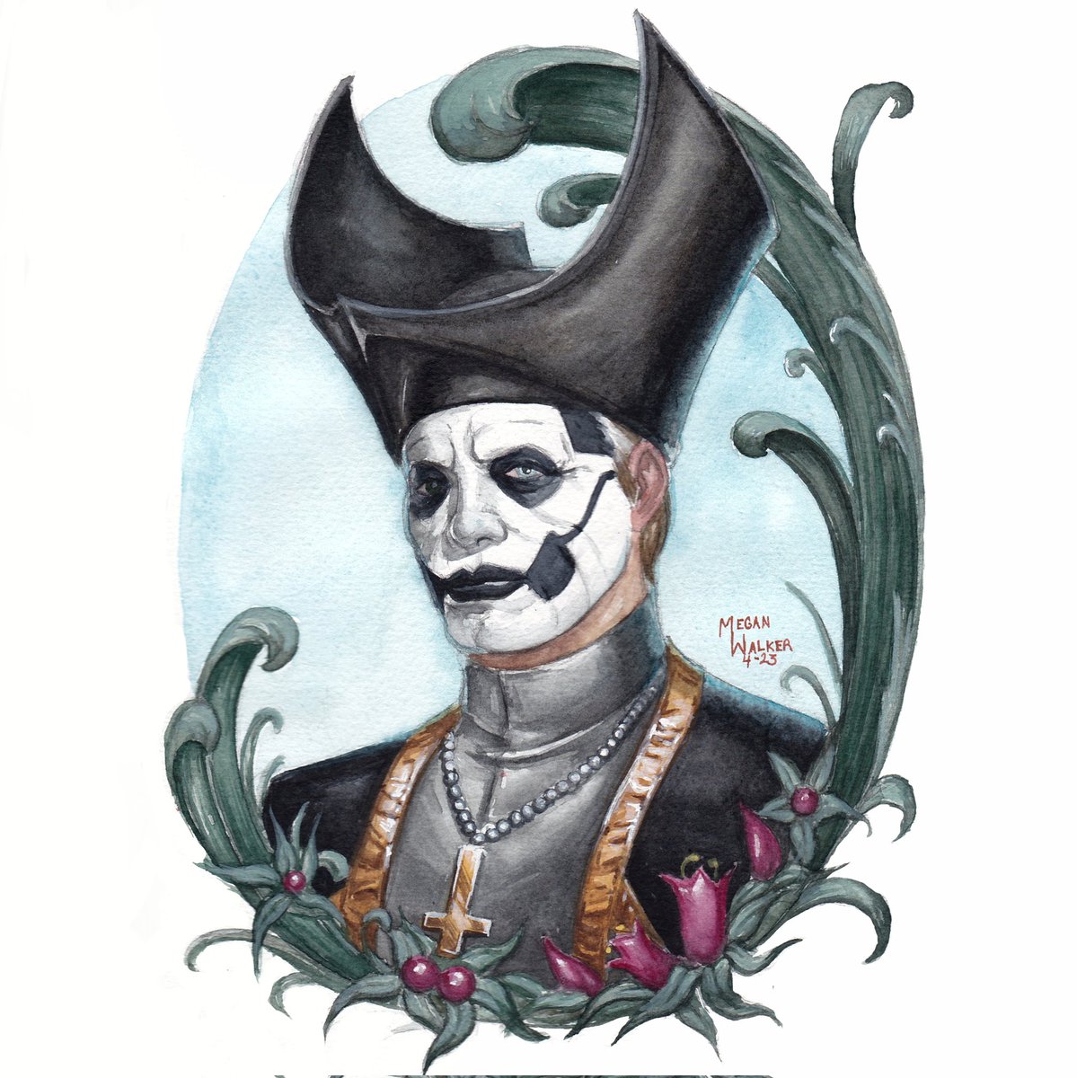 freezdriedchimp's tweet photo. Hey look, a painting! Gimme engagement 
#art #fanart #watercolor #ghostbc #thebandghost #papaemeritus #papaemeritusiv #painting https://t.co/fXe0gEffIV