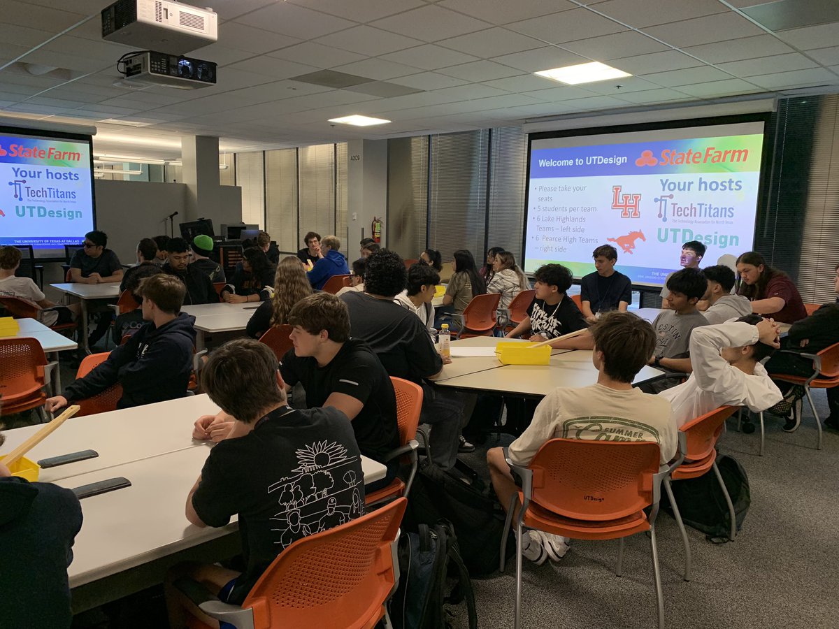 bethbohmbrown's tweet image. @UTDJonsson with @JJPearceHS and @LakeHighlandsHS for a design challenge. Thank you @TechTitansTexas and @StateFarm for sponsoring today’s event!