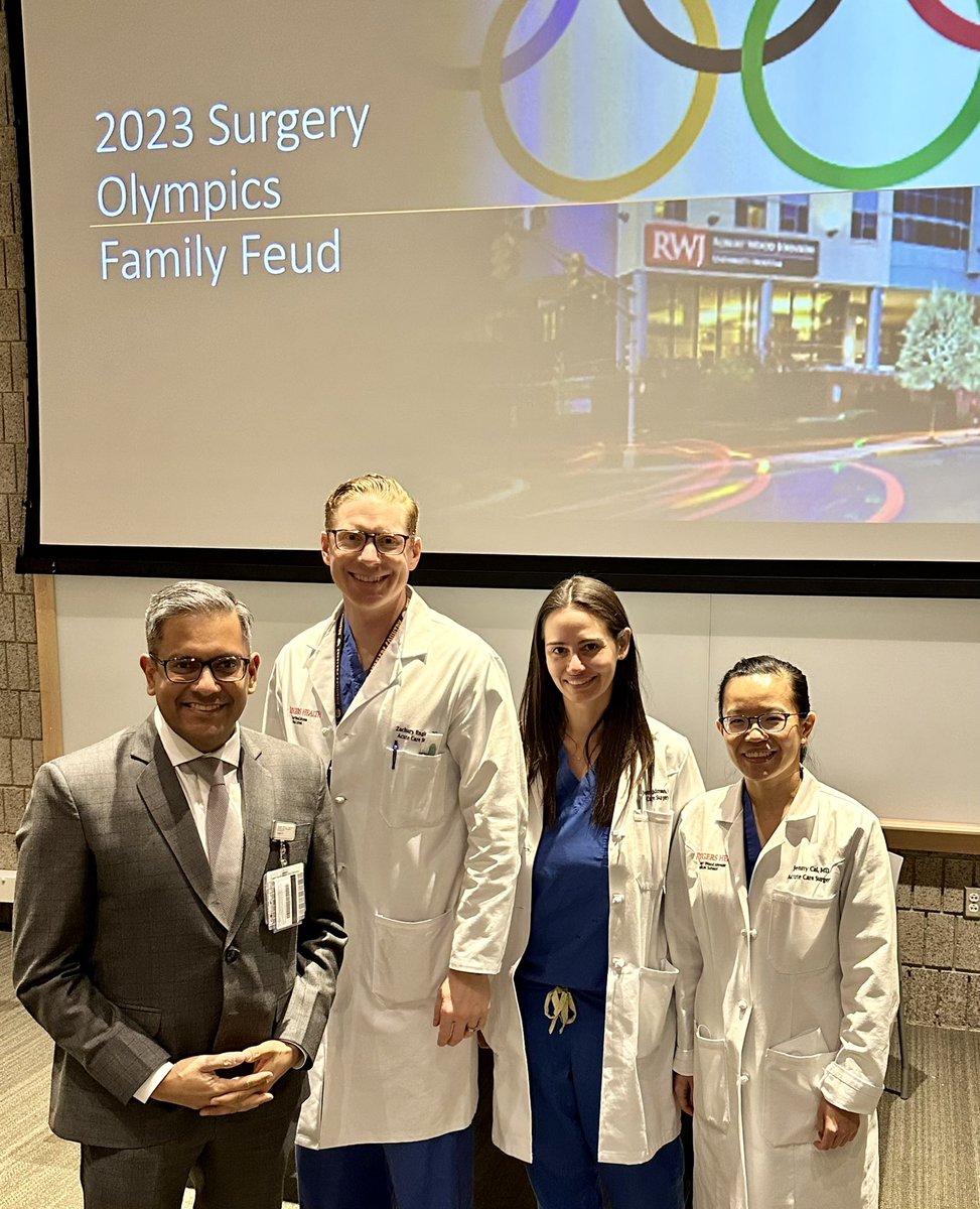 Outstanding job Drs. Cai, Getrajdman and Rainer running the @rwjsurgery resident scavenger hunt and Surgery Olympics Family Feud !! @MaloneyNell @RachelChoron @zack_englert