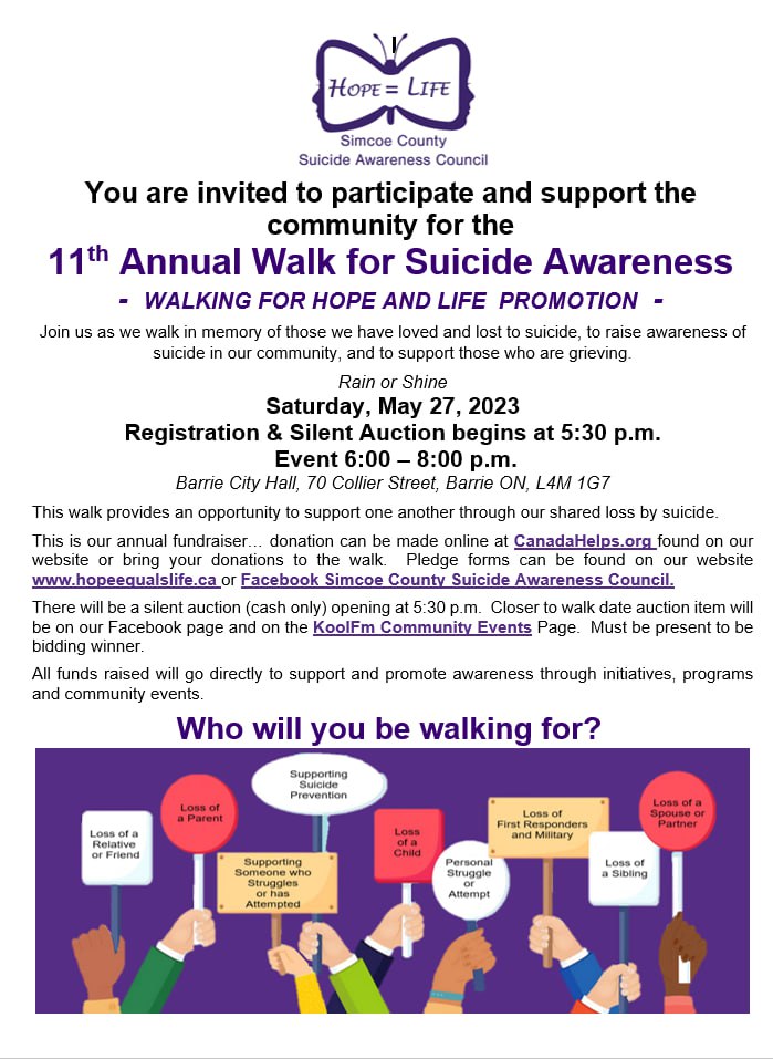 HopeEqualsLife's tweet photo. You're invited to participate &amp; support the community for
11th Annual Walk for Suicide Awareness WALKING FOR HOPE AND LIFE PROMOTION. Join us as we walk in memory of those we have loved &amp; lost to suicide, raise awareness of suicide in our community, &amp; support those grieving. 1/ https://t.co/36xmFLbxoR