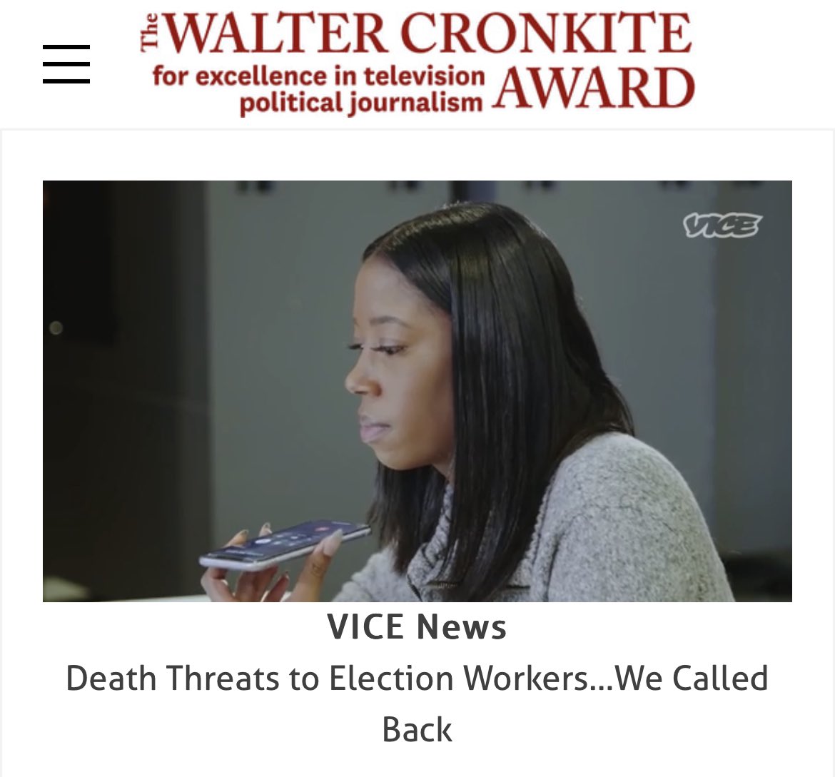 So honored that me and my producer and friend <a href="/madbmay/">Madeleine May</a> were awarded the 2023 Walter Cronkite Award for Excellence in TV Journalism for our reporting on death threats towards election workers and calling back those who made them. Thank you so much to <a href="/LearCenter/">Norman Lear Center</a> and <a href="/USCAnnenberg/">USC Annenberg</a>!
