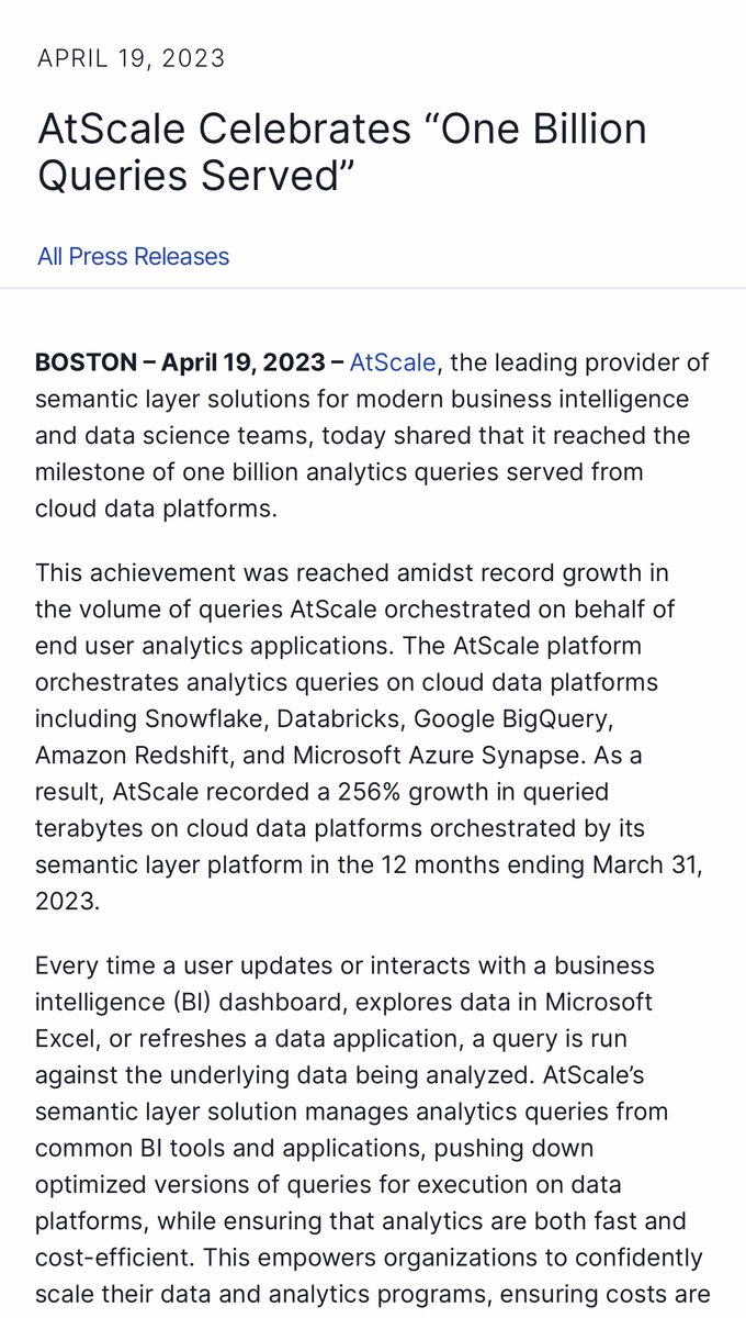 AtScale's tweet photo. Big Announcement! We are thrilled to share AtScale has achieved a major milestone by serving over one billion analytics queries from cloud data platforms. You can learn more about the complete story here -- https://t.co/io6hHiaJ2U https://t.co/kBXNDVEvu6