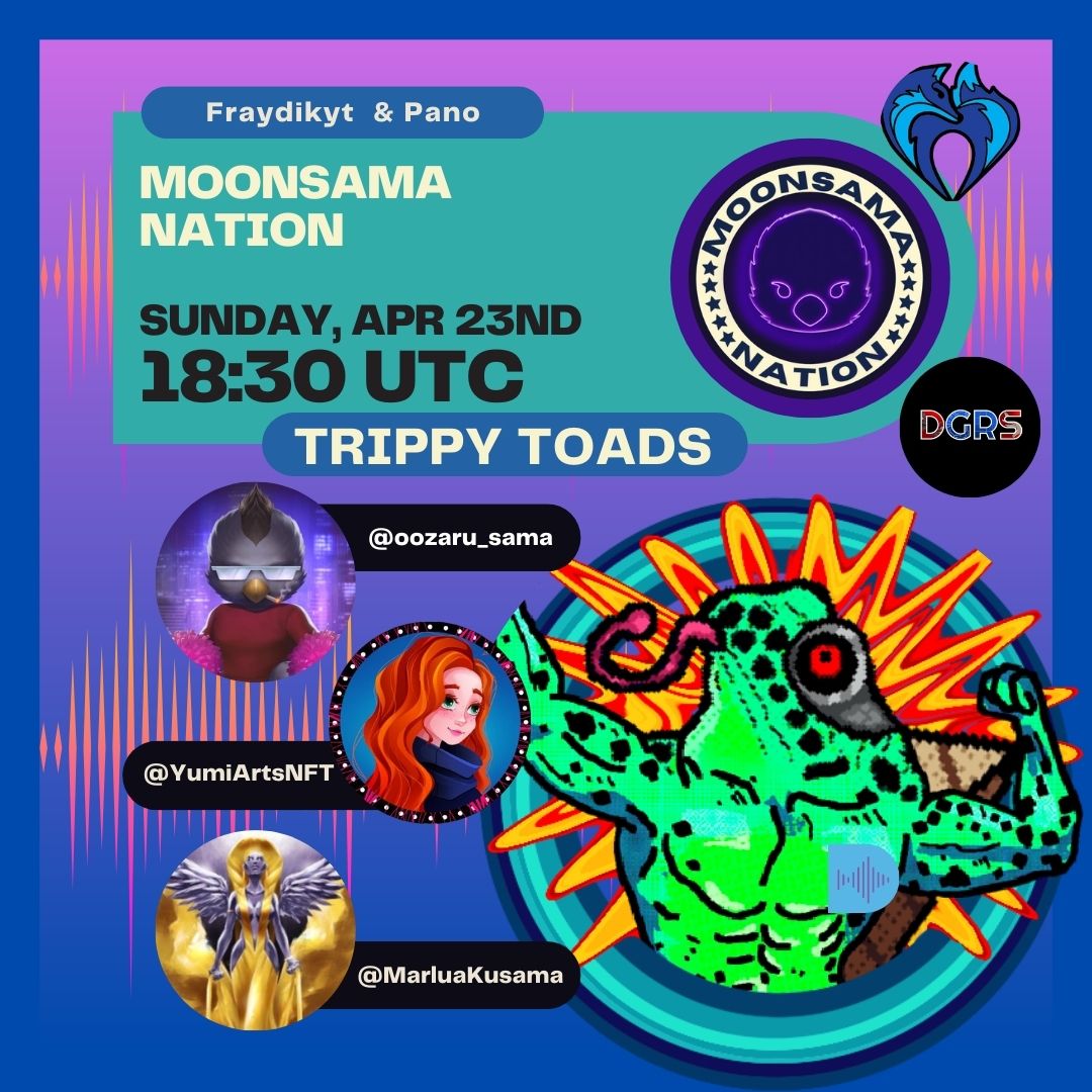 Set your reminders!  This Sunday the team of Trippy Toads will be coming up to discuss their collection on <a href="/RaresamaNFT/">Raresama - NFT Marketplace</a> , the art, the story and the game!

Put your questions in the TG ama channel or feel free to come join the discussion and ask live!