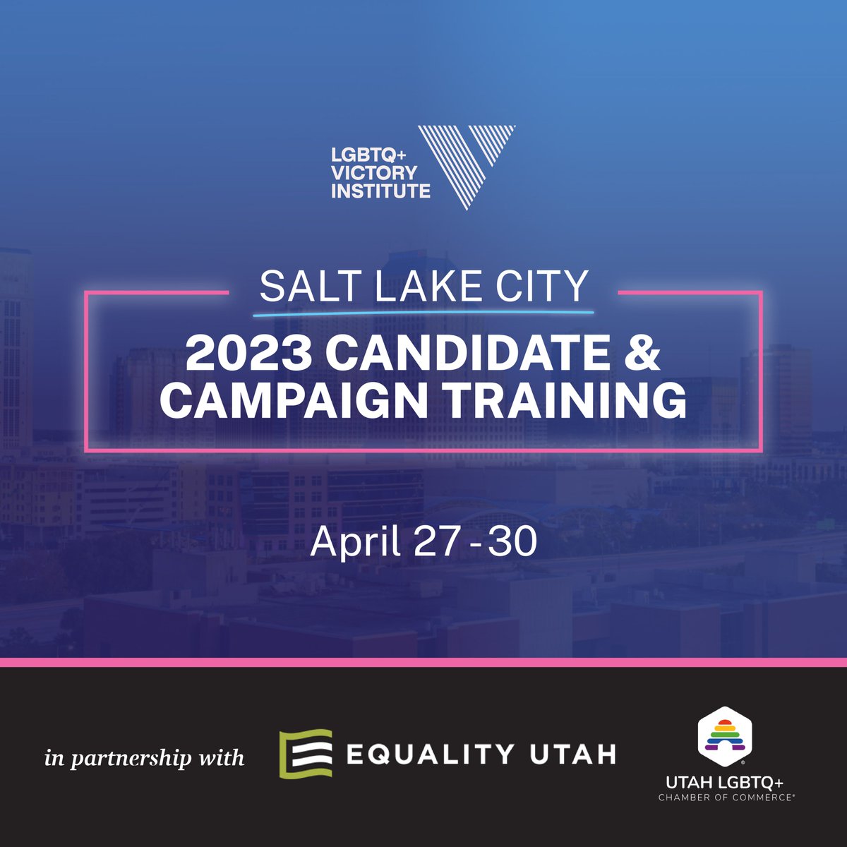 Are you LGBTQ+ and either running for office or planning to in the next 2 years? Then join us in Salt Lake City for our four-day Candidate & Campaign Training, April 27 - 30. Get all the nuts & bolts of building a winning campaign. Register: victoryinstitute.org/event/candidat…
