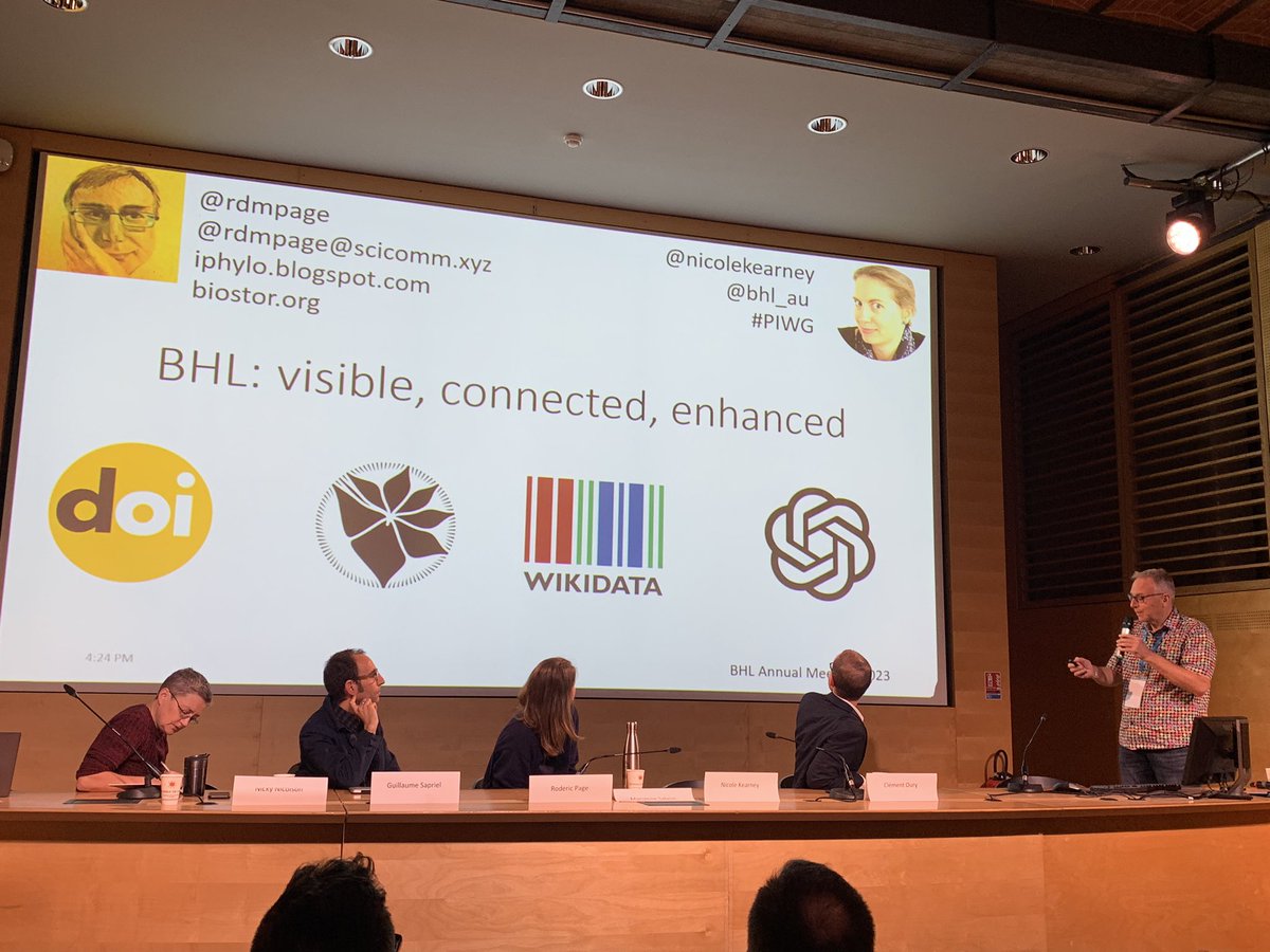 nicolekearney's tweet photo. Rod Page @rdmpage sharing solutions to our ultimate goals: 1) to make all the species descriptions in @BioDivLibrary discoverable & persistently citable via DOIs. Speaking at #BHLDay2023 at @Le_Museum #RetroPIDs 1/3 https://t.co/I4TGqAqA5y
