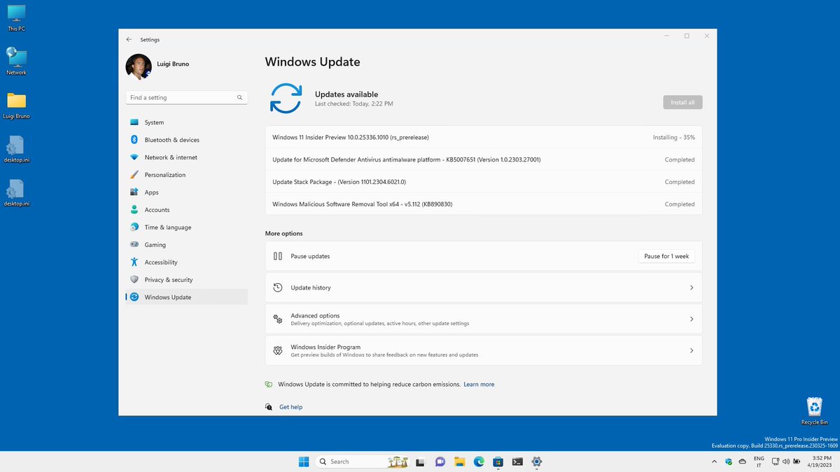 LuigiLCBBruno's tweet photo. New build 25336.1010 installation... @Windows @windowsinsider 
#Windows #Windows11 #WindowsInsider #WindowsInsiderMVP #WIMVP https://t.co/blYM2kAr3Y