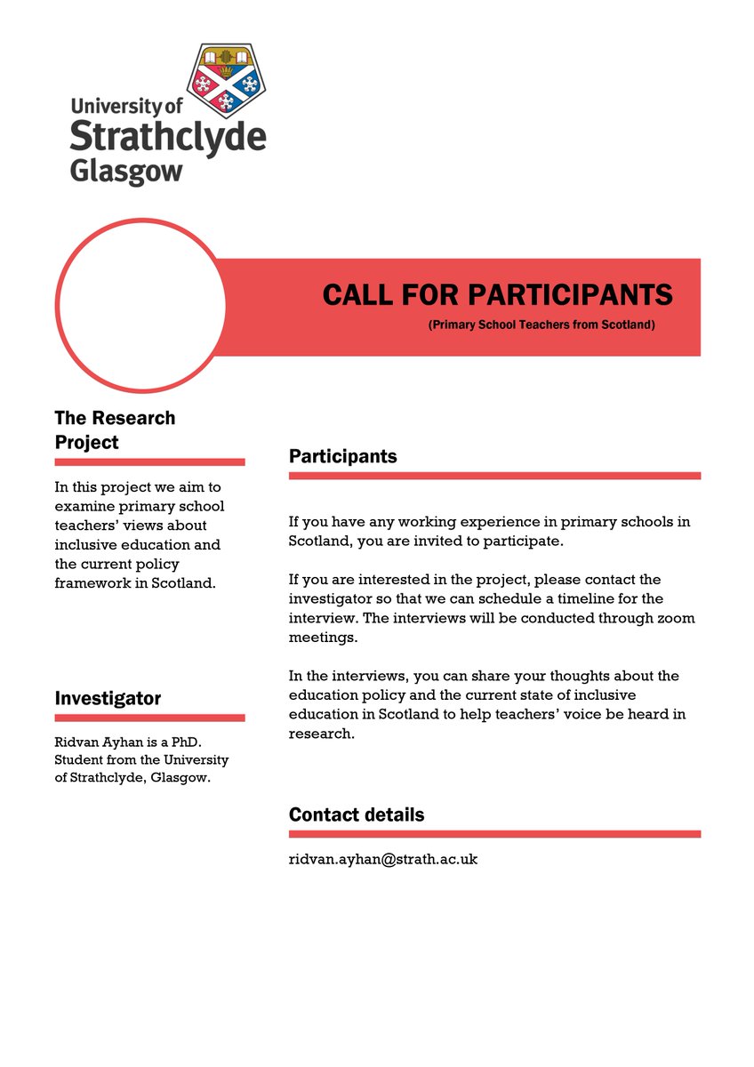 Ridvan Ayhan (@ridvanayhan6492) on Twitter photo Dear PrimarySchool Teachers from Scotland,
You are invited to participate in my research. Please share your thoughts about the inclusion policy in Scotland. For further details email me at ridvan.ayhan@strath.ac.uk
<a href="/jane_essex/">Jane Essex</a>
<a href="/dalewin/">David Lewin</a>
<a href="/SUIG_Scot_Incl/">Scottish Universities Inclusion Group</a>
<a href="/A24Scotland/">A24 Inclusive Education Scotland</a>
<a href="/StrathEDU/">Strathclyde Institute of Education</a> Dear PrimarySchool Teachers from Scotland,
You are invited to participate in my research. Please share your thoughts about the inclusion policy in Scotland. For further details email me at ridvan.ayhan@strath.ac.uk
<a href="/jane_essex/">Jane Essex</a>
<a href="/dalewin/">David Lewin</a>
<a href="/SUIG_Scot_Incl/">Scottish Universities Inclusion Group</a>
<a href="/A24Scotland/">A24 Inclusive Education Scotland</a>
<a href="/StrathEDU/">Strathclyde Institute of Education</a>