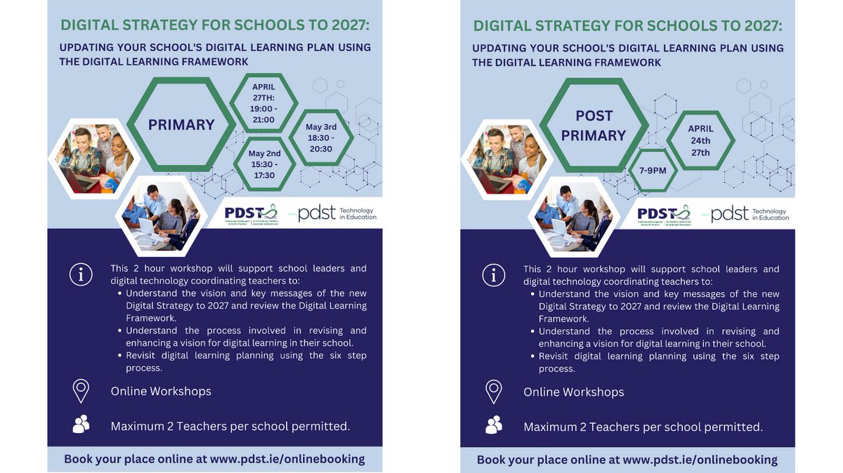 DublinWestEC's tweet photo. Digital Strategy for Schools to 2027: Updating Your School's Digital Learning Plan Using the Digital Learning Framework workshops with PDST TiE.
Register: https://t.co/MIIpithYhj
#pdst #pdsttie #digitallearning #cpdforteachers #irishteachers #irishschools https://t.co/uFroNN51EK