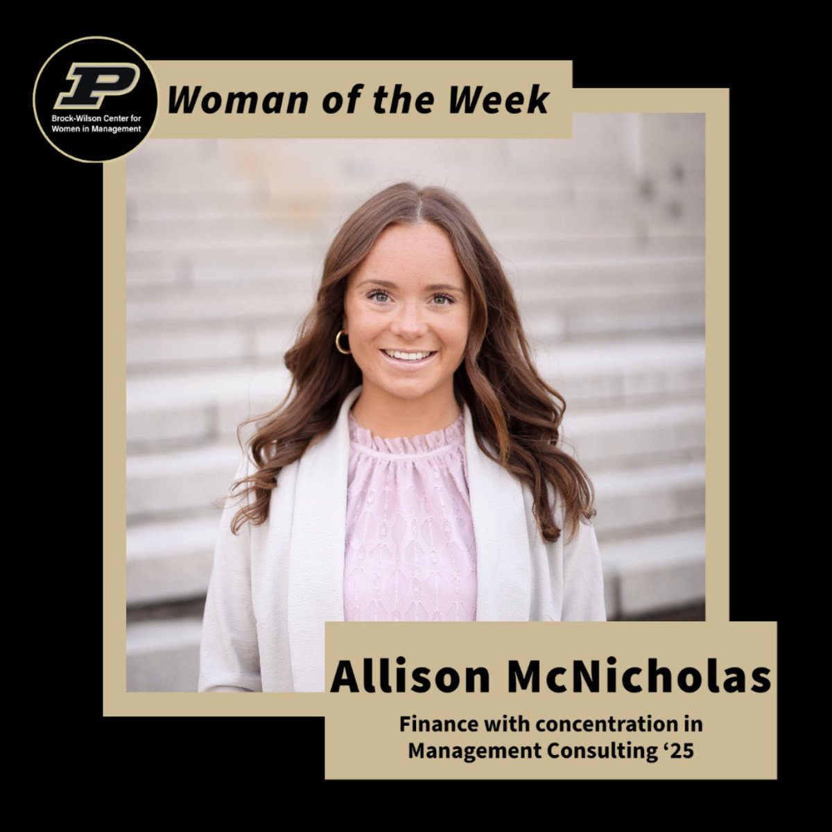 Brock-Wilson Center for Women in Management (@brockwilsonctr) on Twitter photo Our WOW is Allison McNicholas, a junior studying Finance with a Concentration in Management Consulting and a Certificate in Entrepreneurship! This summer, she will intern for Crowe LLP as a Project Coordinator Consultant in downtown Chicago.
<a href="/PurdueBusiness/">Purdue Daniels School of Business</a> <a href="/LarsenLeaders/">Purdue Larsen Leaders Academy</a> Our WOW is Allison McNicholas, a junior studying Finance with a Concentration in Management Consulting and a Certificate in Entrepreneurship! This summer, she will intern for Crowe LLP as a Project Coordinator Consultant in downtown Chicago.
<a href="/PurdueBusiness/">Purdue Daniels School of Business</a> <a href="/LarsenLeaders/">Purdue Larsen Leaders Academy</a>