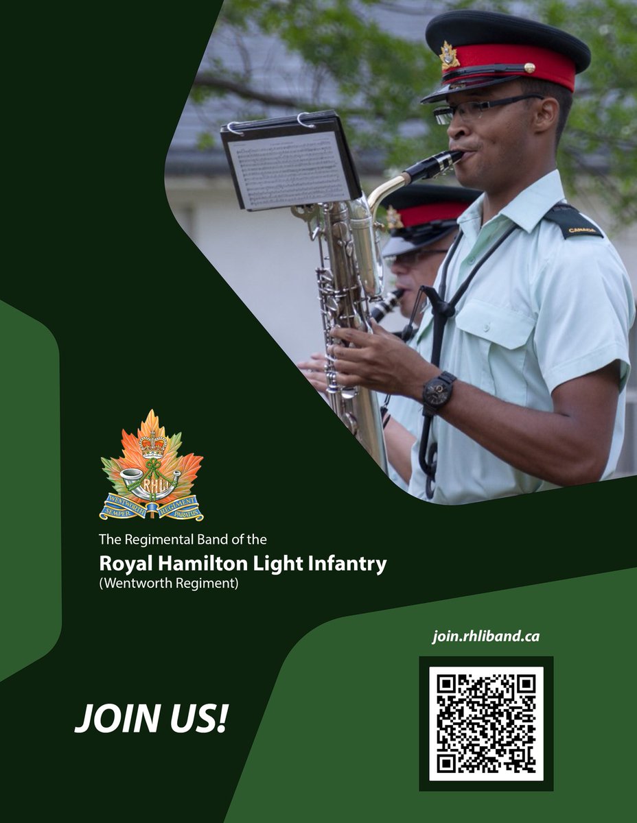 RHLImus's tweet photo. Êtes-vous intéressé à vous enrôler comme musicien dans la Réserve des Forces armées canadiennes ? Habitez-vous dans la grande région d’Hamilton ? La musique du RHLI est à la recherche de musiciens de divers instruments pour nous joindre ! Visitez le lien dans notre bio ! https://t.co/H5s0ePcTZU