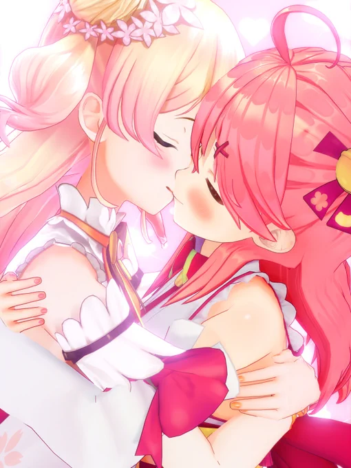 平和のちっすを奏でている桃鈴家 #みこなま #ねねアルバム #miko_Art #さくらみこMMD #MMDホロライブ   ©2016 cover corp. 