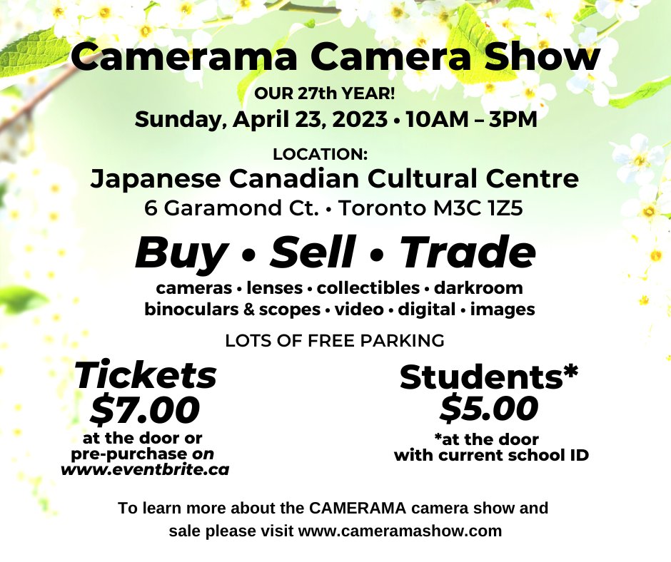 cameramashow's tweet photo. Camera Show this Sunday, April 23, 2023. Pre-purchase your tickets on https://t.co/dKwIF9Ad60
Renting a table? Contact Gary at https://t.co/uCmiyOOUvU or text 905-550-7477
#camera #camerashow #photography #cameracollecting #leica #nikon #pentax #canon #darkroom #cameraclub #film https://t.co/EW2h396YRg