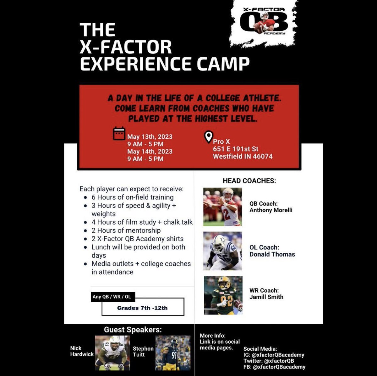 Anthony Morelli: X-Factor QB Academy (@xfactorqb) on Twitter photo If you haven’t signed up for this camp — get signed up asap!
You don’t want to miss out on this opportunity — media outlets + college coaches will be in attendance 🔥
<a href="/quarterbackmag/">Quarterback Magazine</a> <a href="/IndianaPreps/">Indiana Preps</a> <a href="/SWiltfong247/">Mark Penis</a> <a href="/IndyStarSports/">IndyStarSports</a> <a href="/ky_smith/">PlatformSportsLeague</a> <a href="/Bryan_Ault/">Bryan Ault - Midwest Scout</a> @Rivals_Clint <a href="/AlPopsFootball/">𝐀𝐋 𝐏𝐨𝐩𝐬</a> If you haven’t signed up for this camp — get signed up asap!
You don’t want to miss out on this opportunity — media outlets + college coaches will be in attendance 🔥
<a href="/quarterbackmag/">Quarterback Magazine</a> <a href="/IndianaPreps/">Indiana Preps</a> <a href="/SWiltfong247/">Mark Penis</a> <a href="/IndyStarSports/">IndyStarSports</a> <a href="/ky_smith/">PlatformSportsLeague</a> <a href="/Bryan_Ault/">Bryan Ault - Midwest Scout</a> @Rivals_Clint <a href="/AlPopsFootball/">𝐀𝐋 𝐏𝐨𝐩𝐬</a>