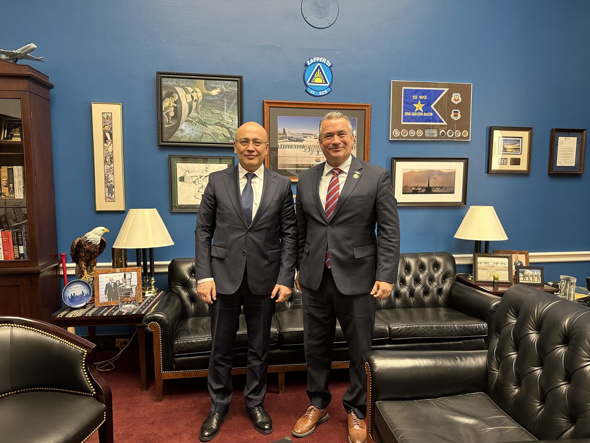 FurqatSidiq's tweet photo. Spent another meeting on the Hill discussing w/ @RepDonBacon, member of the #UzbekistanCaucus @HouseFloor on the repeal of the #JacksonVanik amdt w/ respect to 🇺🇿, as its vestiges from the past are no longer relevant to our nation. Honor to have such a good friend in 🇺🇸Congress. https://t.co/lWfyGPkEOh