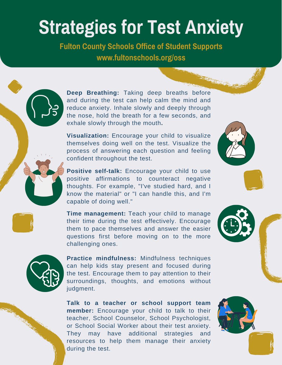 KimThePsych's tweet photo. As our GA Milestones and final exams are fast approaching, I want to share this resource I made on test anxiety. Just know that you got this! 💚 If you or your child feels overwhelmed during this time, please reach out to your schools for support! https://t.co/tl0ot0qgxL