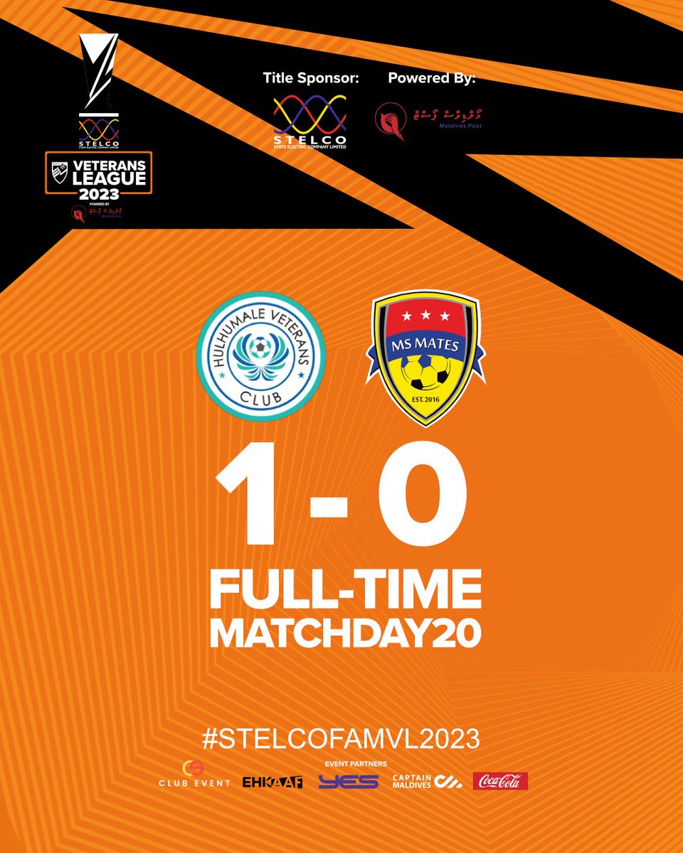 #STELCOFAMVL2023MD20  Full-time
#HulhumaleVeteransClub 1
#MaldivesSoccerMates 0
.
#STELCOFAMVL2023 #famveteransleague2023 #famveterans #FAMVL2023 #PowerdByMaldivesPostLtd