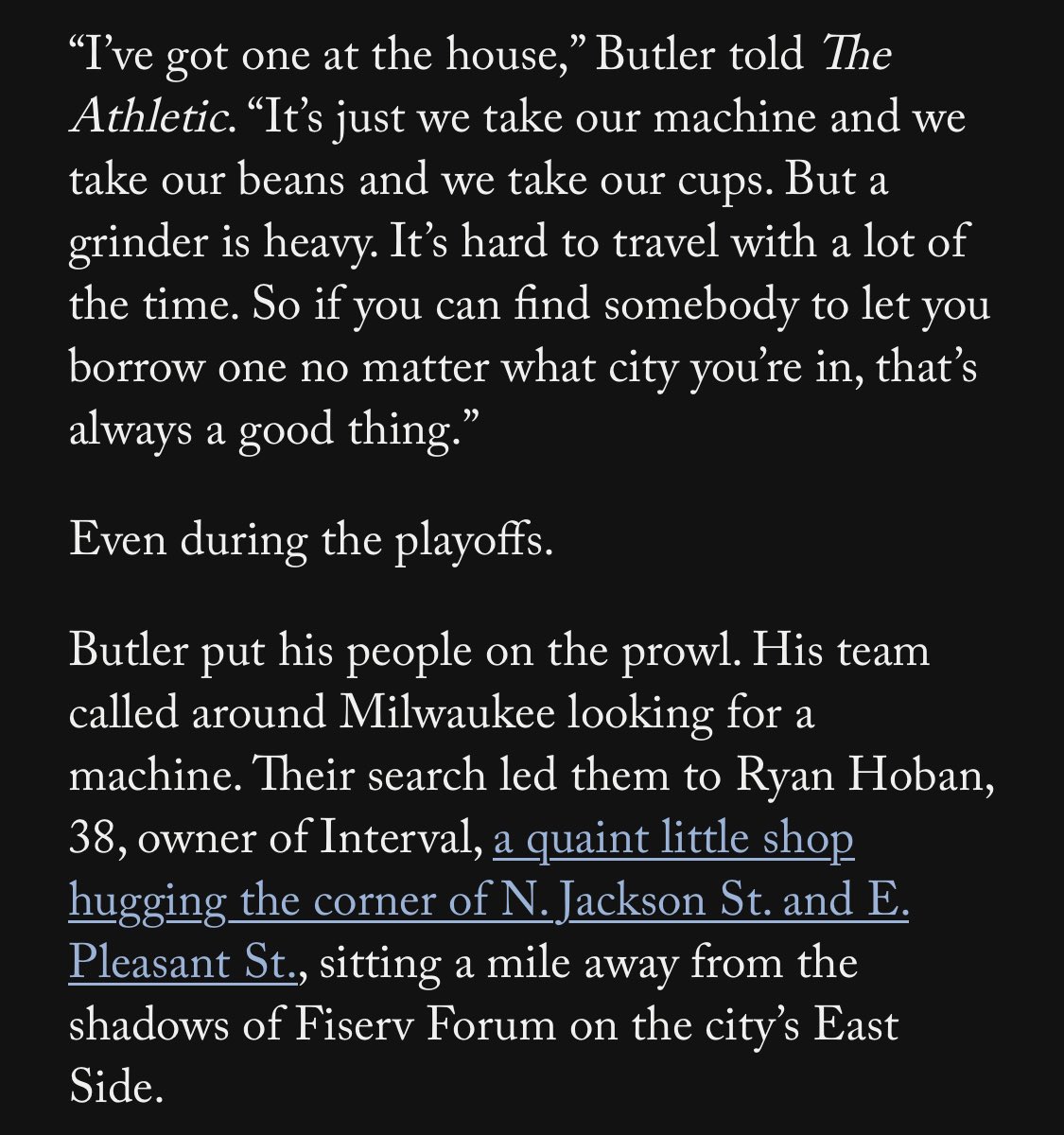 eric_nehm's tweet photo. At @TheAthletic: Meet Ryan Hoban, the Bucks fan, who fueled Jimmy Butler’s Game 1 masterpiece with coffee
https://t.co/QcBFKZ5e96 https://t.co/o1yZb5GZQn
