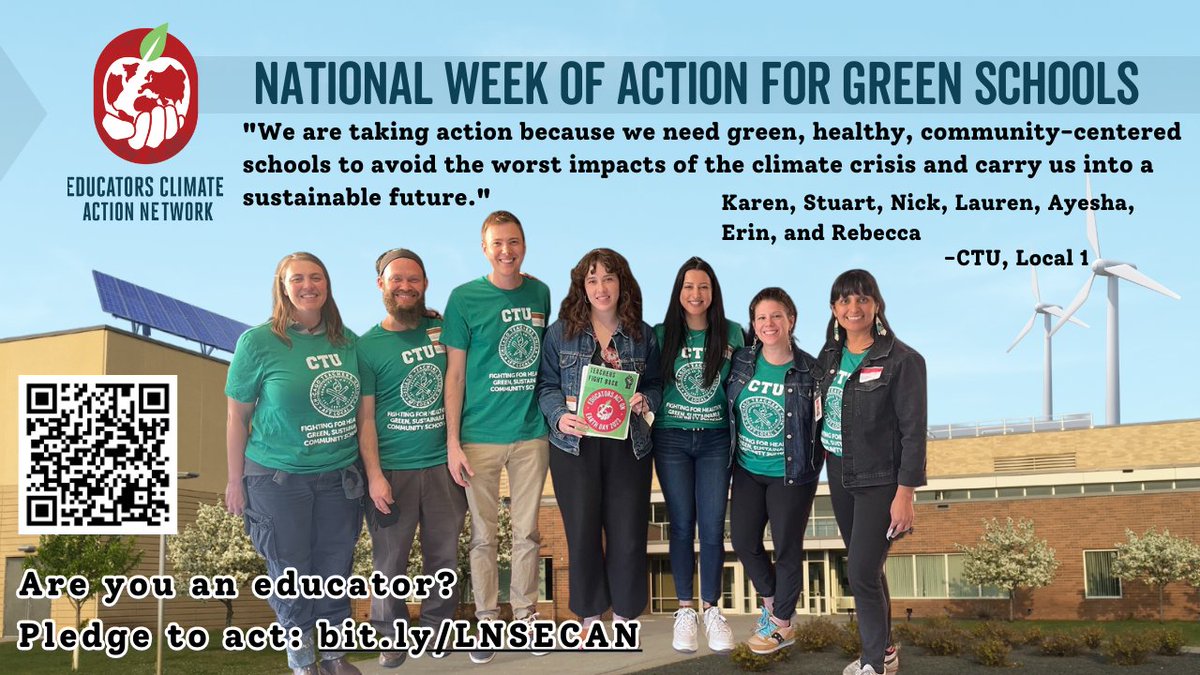 LN4S's tweet photo. 🧵CONTINUING THIS WEEK - Across the country, education workers are taking #EarthDayAction to demand green, healthy, fully-resourced, community schools. These @CTULocal1 teachers are demanding dignity, sustainability, and schools that protect our climate and communities. https://t.co/e3mhHcuVNK