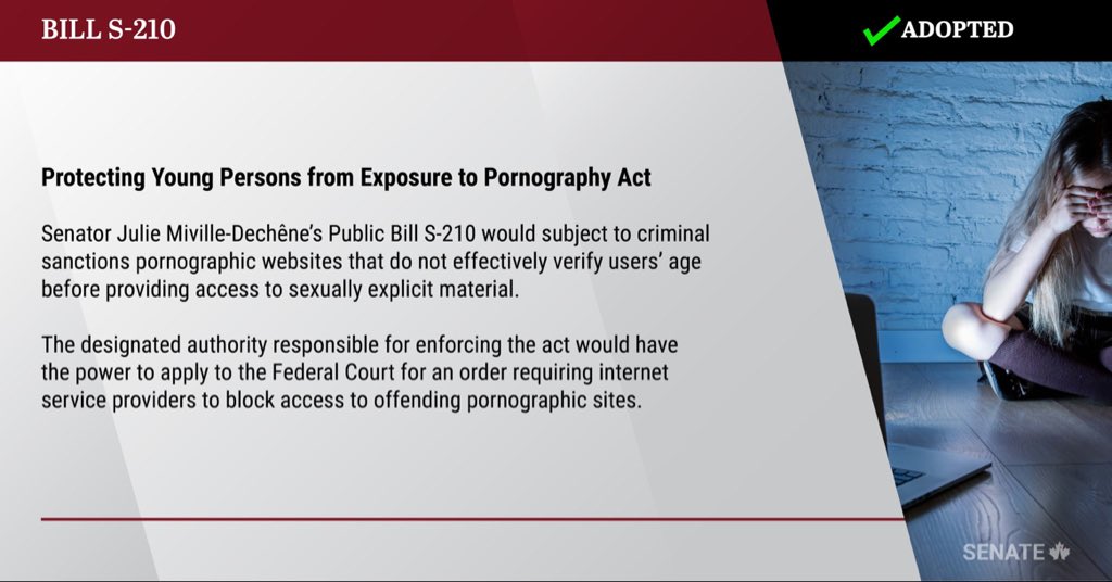 LailaMickelwait's tweet photo. The Canadian Senate has decided that protecting children from viewing p*rn is more important than the profits of predatory sites like P*rnhub. 

Now let’s protect the children on the other side of the screen please 🙏 https://t.co/tBXzeP8Uvm