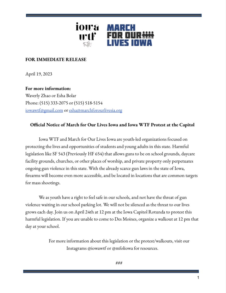 FOR IMMEDIATE RELEASE. Repost & Share. #ProtectOurChildren #GunControl #ProLife #MarchForOurLives