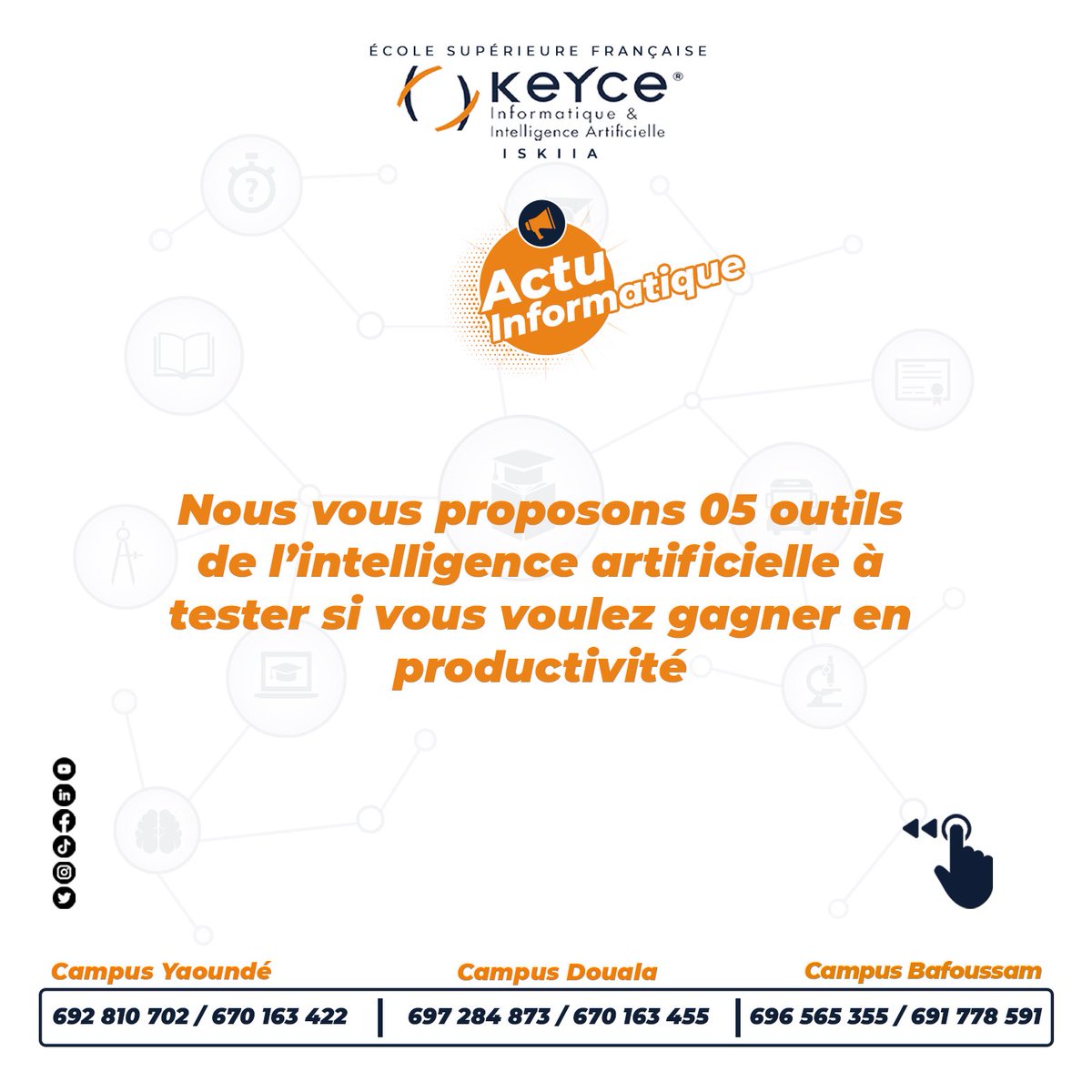 KeyceCameroun's tweet photo. Nous vous proposons 05 outils de l’intelligence artificielle à tester si vous voulez gagner en productivité ✨

#keyceinformatiquecameroun #informatique #intelligenceartificielle #ia #astucesinformatiques #business #socialmedia #keyceinformatique https://t.co/yRUsCUC1SQ